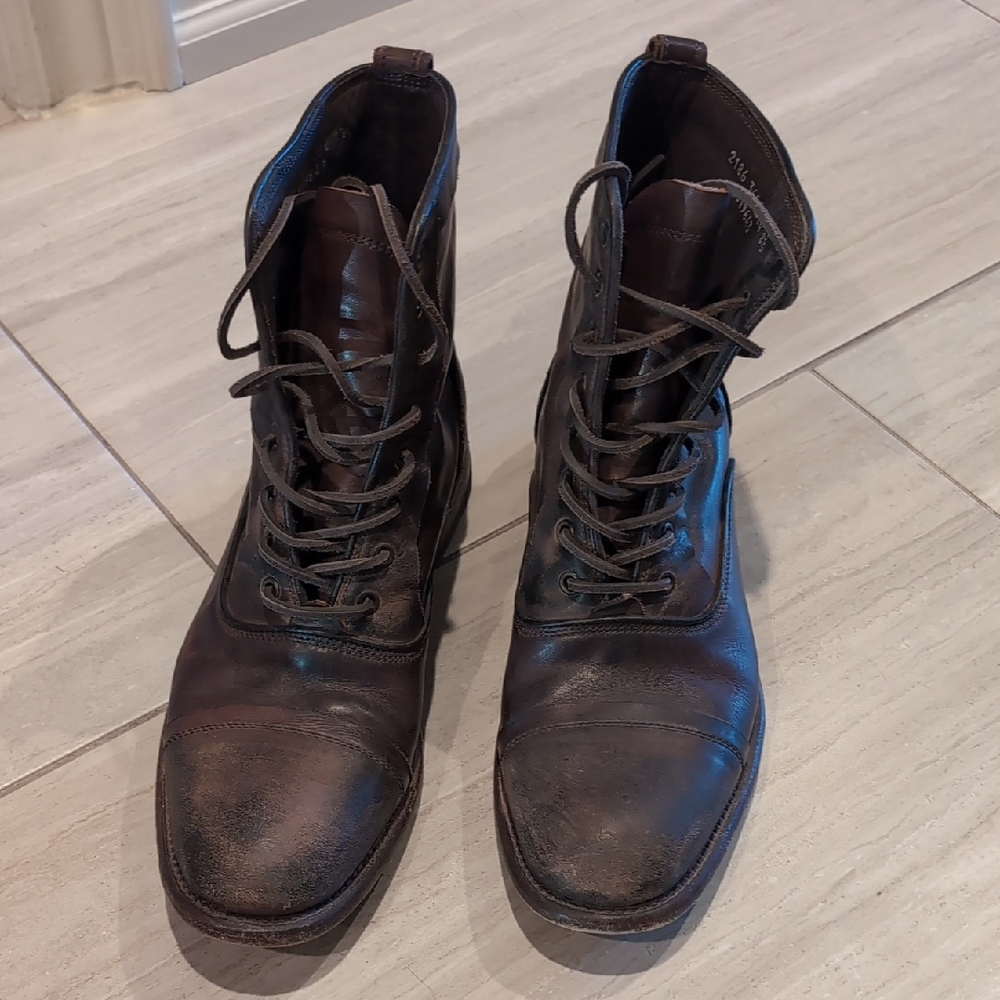 John Varvatos Freeman Rockstar Brown military leather boots